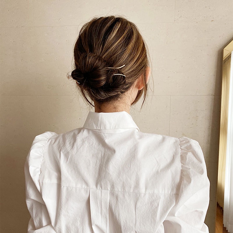 Kẹp tóc cố định hình chữ U bằng kim loại đính ngọc trai nhân tạo phong cách Baroque