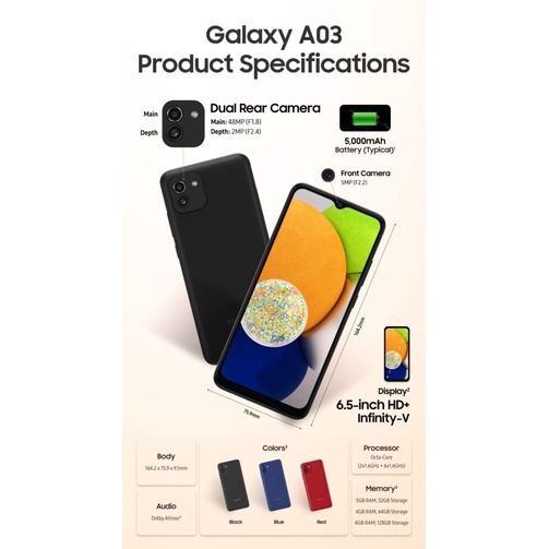 Điện Thoại Samsung Galaxy A03 - Hàng Chính Hãng, Mới 100%, Nguyên seal