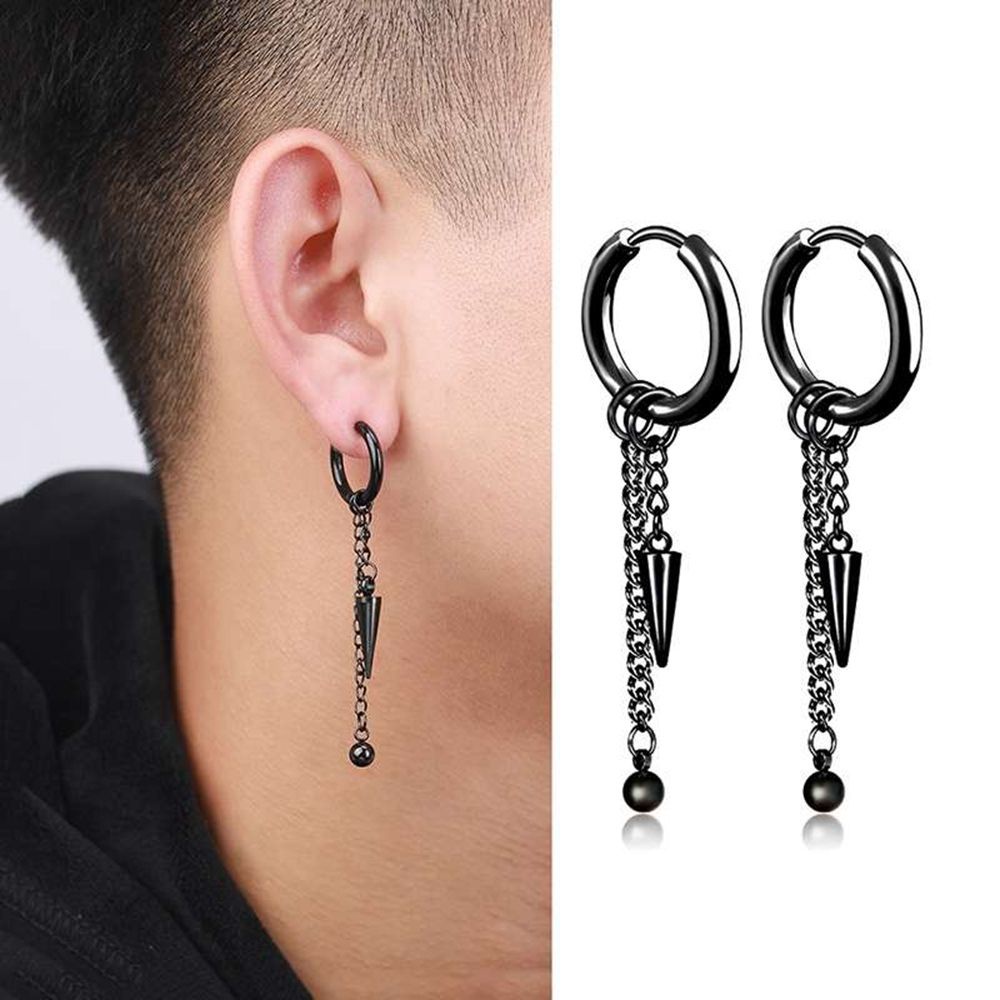 Bông tai tròn bằng thép không gỉ hình chữ thập/ngôi sao phong cách Hàn Quốc thời trang cho nam