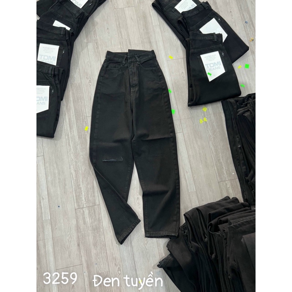Quần jean baggy nữ cạp cao màu đen trơn rách gối nhẹ - chất jean mềm không dãn