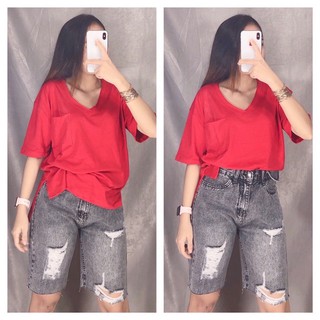 ÁO THUN CỔ TIM XẺ TÀ COTTON GIẤY