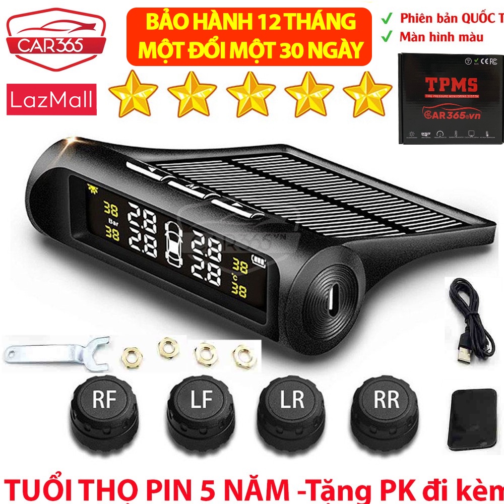 Cảm biến áp suất lốp ô tô xe hơi CAR365 TPMS Cao Cấp Van Ngoài Bản Quốc Tế Màn Hình Màu LCD ( TẶNG 4PIN DỰ PHÒNG)