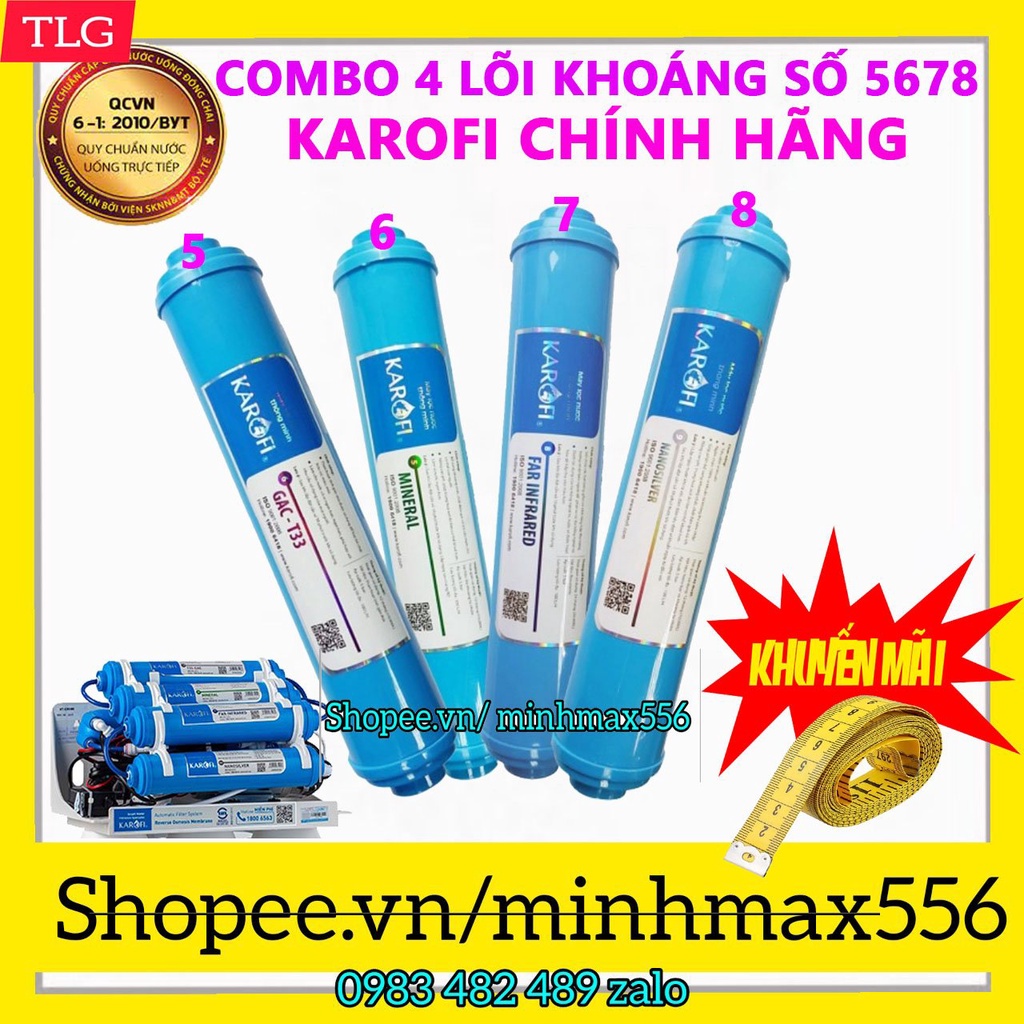 COMBO 4 LÕI TẠO VỊ KAROFI SỐ 5-6-7-8 [MÁY 8 CẤP] | GỒM T33 - MIN - ALKALINE - FAR