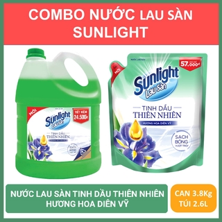 COMBO tiết kiệm nước lau sàn Sunlight Hương hoa diên vỹ Can 3.8kg và Túi đại 2.6kg