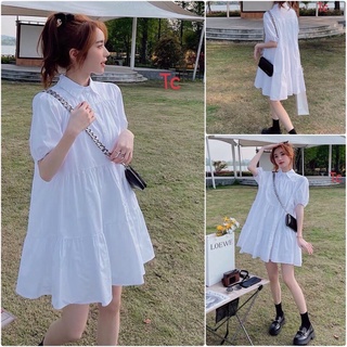 Đầm sơ mi cổ đức dáng babydoll