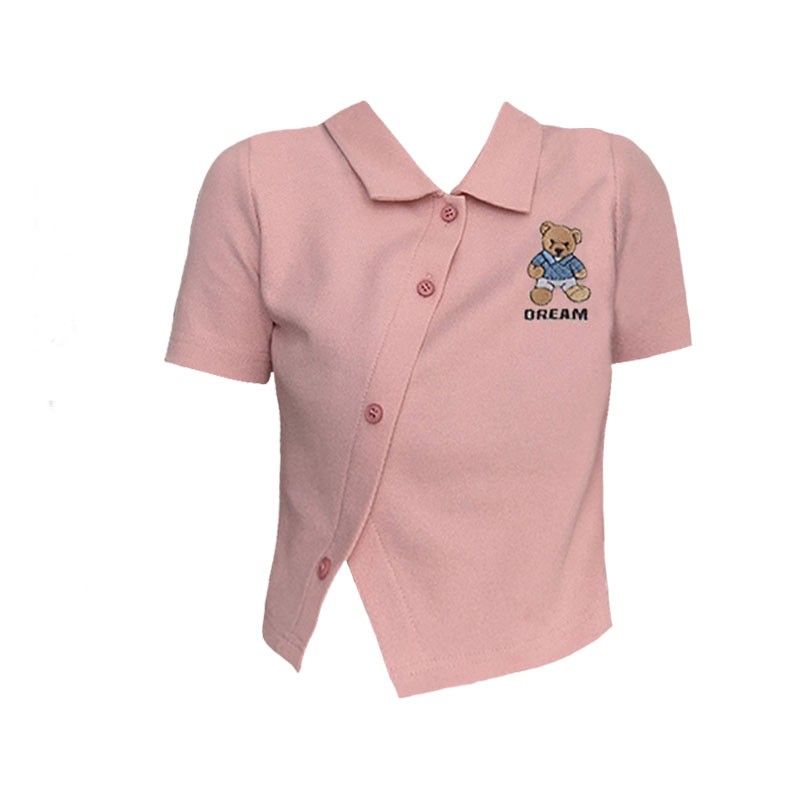 Áo crop top tay ngắn họa tiết thêu xinh xắn dễ thương