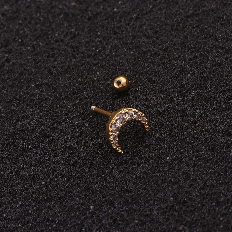1 Đôi Bông Tai Bạc 925 Hình Mặt Trăng Đính Đá Zircon Mini