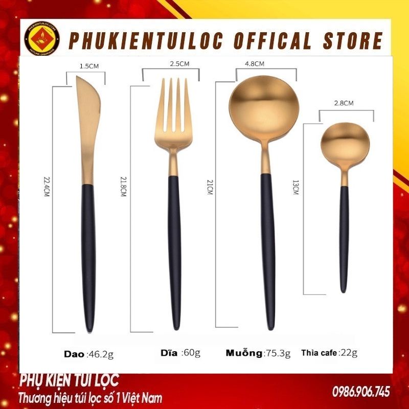 SET 4 món Muỗng dao dĩa thìa cafe cá nhân, gia đình, Inox 304 cao cấp phủ bóng sang trọng full màu-Phukientuiloc.com
