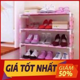 KỆ GIÀY DÉP 4 TẦNG BẰNG VẢI CÓ HOA VĂN