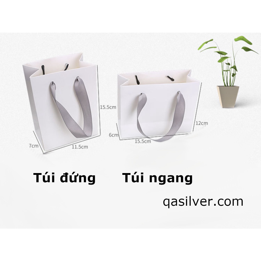 Túi đựng trang sức màu trắng nơ ghi tay cầm ruy băng quà tặng sinh nhật noel vuông chữ nhật QA SILVER AC200503