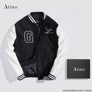 Áo Khoác Bomber Dạ mix Da PU ATINO Hàn Quốc Phong Cách Trẻ Trung Chuẩn Form Nam AD0309