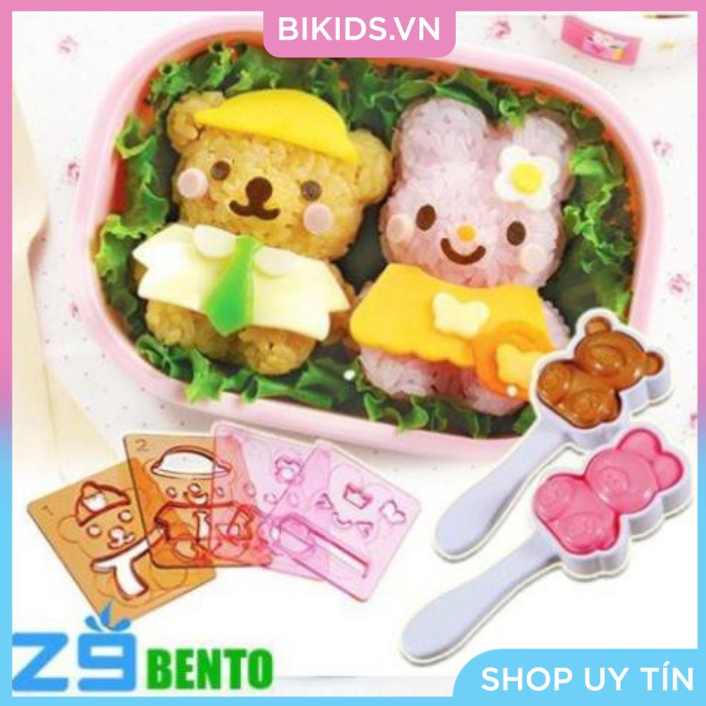 BỘ DỤNG CỤ ÉP CƠM GẤU THỎ KÈM TẤM CẮT TRANG TRÍ - Cao cấp