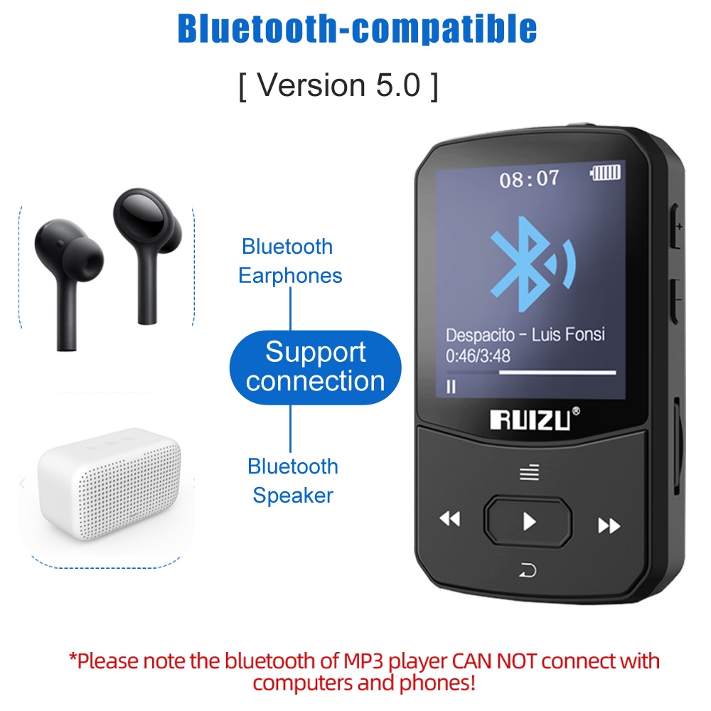 Máy nghe nhạc mp3 RUIZU X52 kết nối bluetooth có đài fm ghi âm chất lượng cao