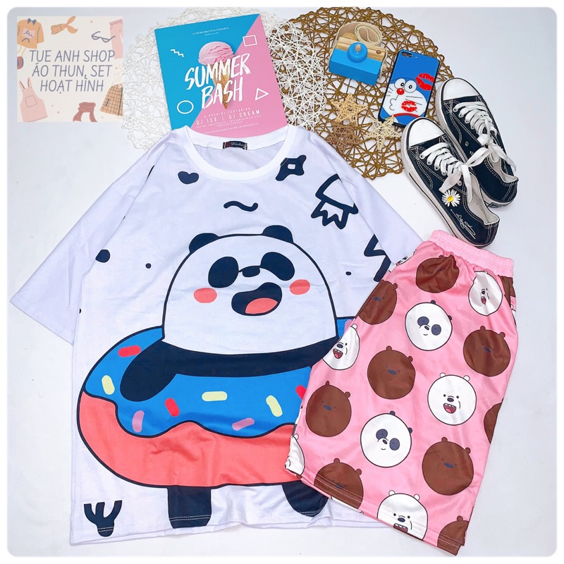 Set lững cartoon hoạt hình áo 3D + Quần đùi - Set bộ quần áo nữ Unisex Freesize 38-70kg - Đồ bộ nữ mặc nhà dễ thương