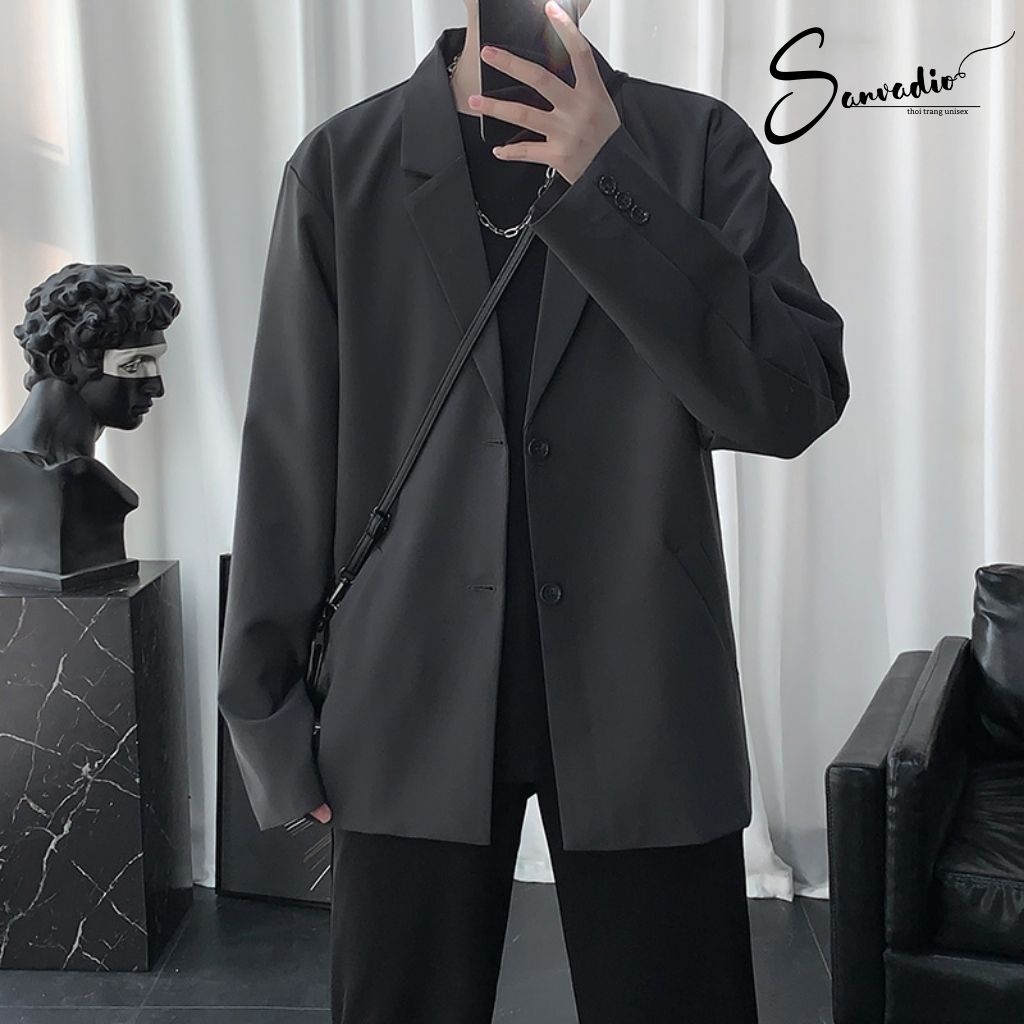 Áo blazer nam form rộng Sanvadio unisex 2 màu đen nâu phong cách Hàn Quốc AD61
