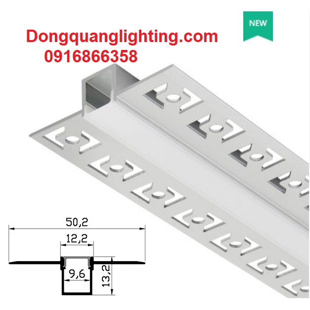 Thanh Nhôm LED Âm Trần Chữ U Kích Thước 50.2 x 13.2mm (lòng 9.6mm)