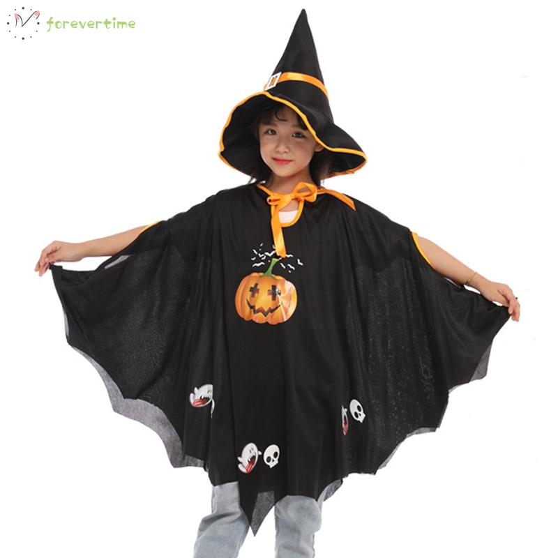 ☞mũ☜ Halloween Pumkin Witch Cloak with Hat Cosplay Costumes Party Clothes for Kids Children Girls