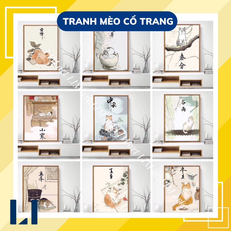 Tranh sơn dầu số hoá có khung LIM Art - Tranh tô màu theo số mèo cổ trang