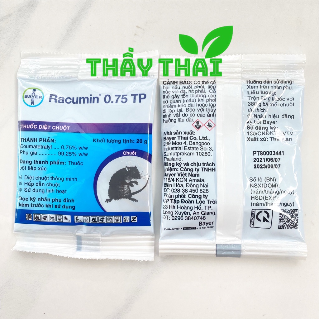 CHÍNH HÃNG Thuốc diệt chuột thông minh Racumin 0.75 TP, gói 20gr, Racumin