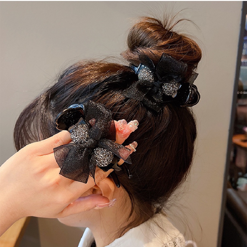 Kẹp Tóc Hình Nơ / Bông Hoa Đính Đá Nhân Tạo Thời Trang Dành Cho Nữ