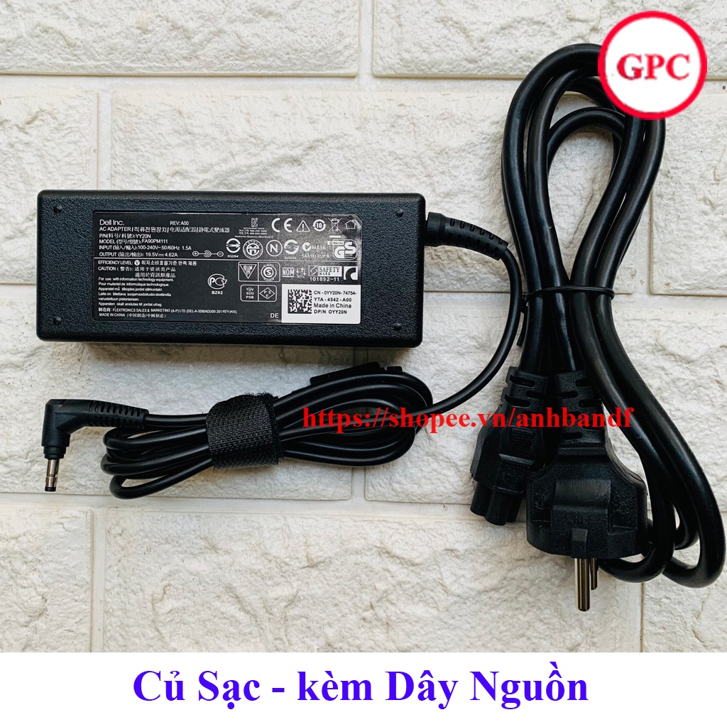 Sạc LAPTOP DELL VOSTRO 5460 5470 5480 5560 Chân Nhỏ ZIN 19.5V – 4.62A 90W kích thước chân Φ4.0*1.7mm