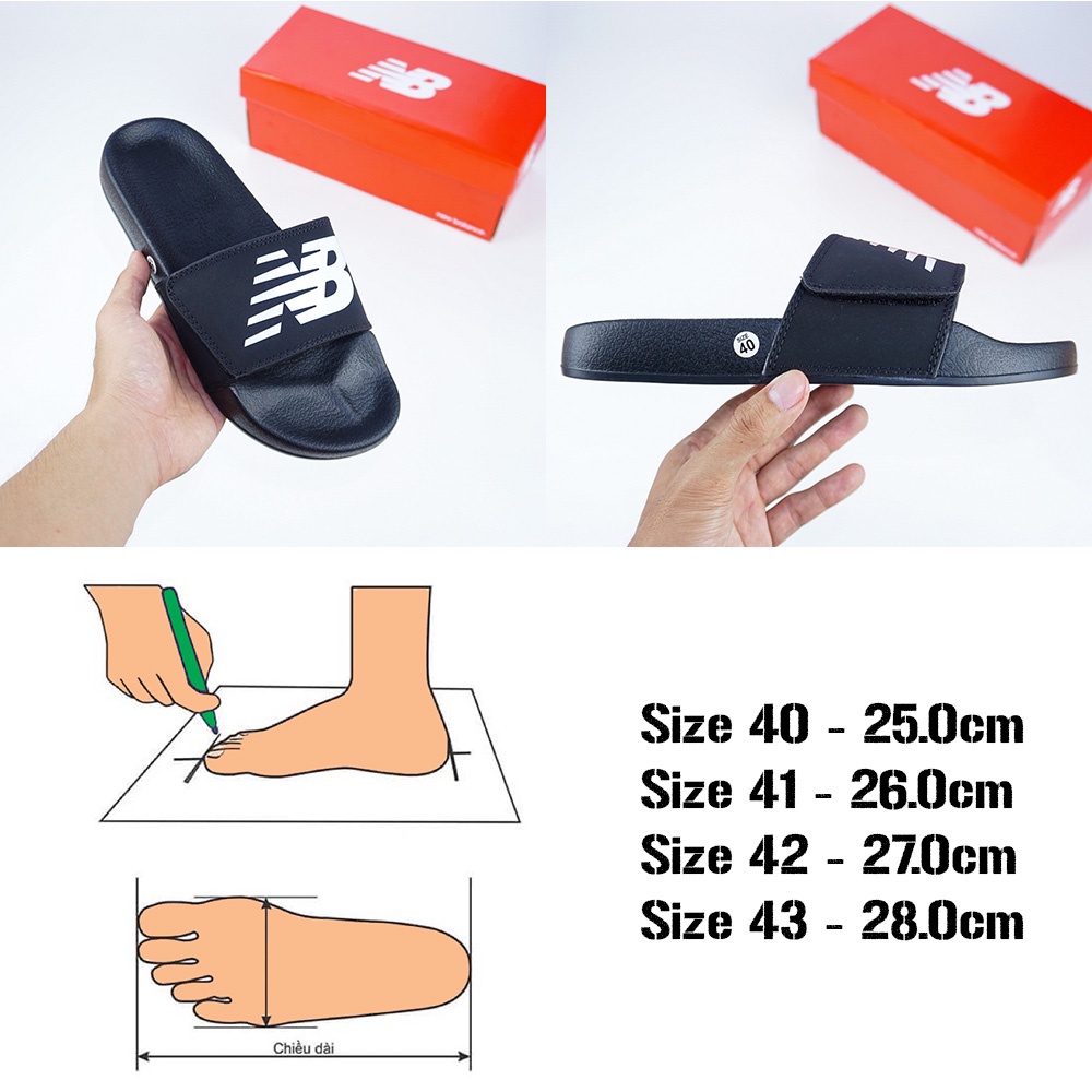 Dép nam NB New Balance  - quai ngang dán xé - phối màu trắng và đen - siêu nhẹ và êm