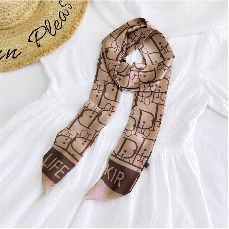 Khăn lụa dài thắt nơ cổ áo sơ mi công sở, khăn quấn tóc túi xách, làm thắt lưng size 145cm nhiều mẫu