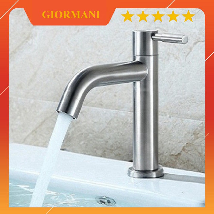 Vòi lavabo, Vòi lạnh chậu rửa mặt inox 304 cao cấp tặng dây cấp nước + đầu vòi rửa điều hướng 360 độ