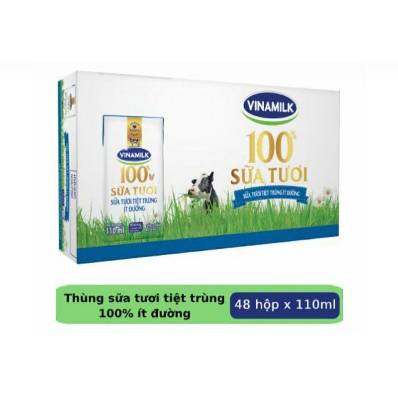 Thùng sữa tươi tiệt trùng Vinamilk ít đường 110ml(48 hộp x 110ml)