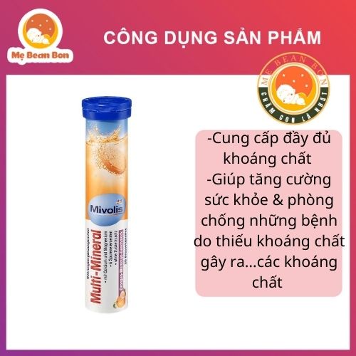 Viên sủi Mivolis Multi-Mineral, 20 viên, bổ sung khoáng chất tổng hợp  của Đức thuần chay hương cam chanh thơm ngon