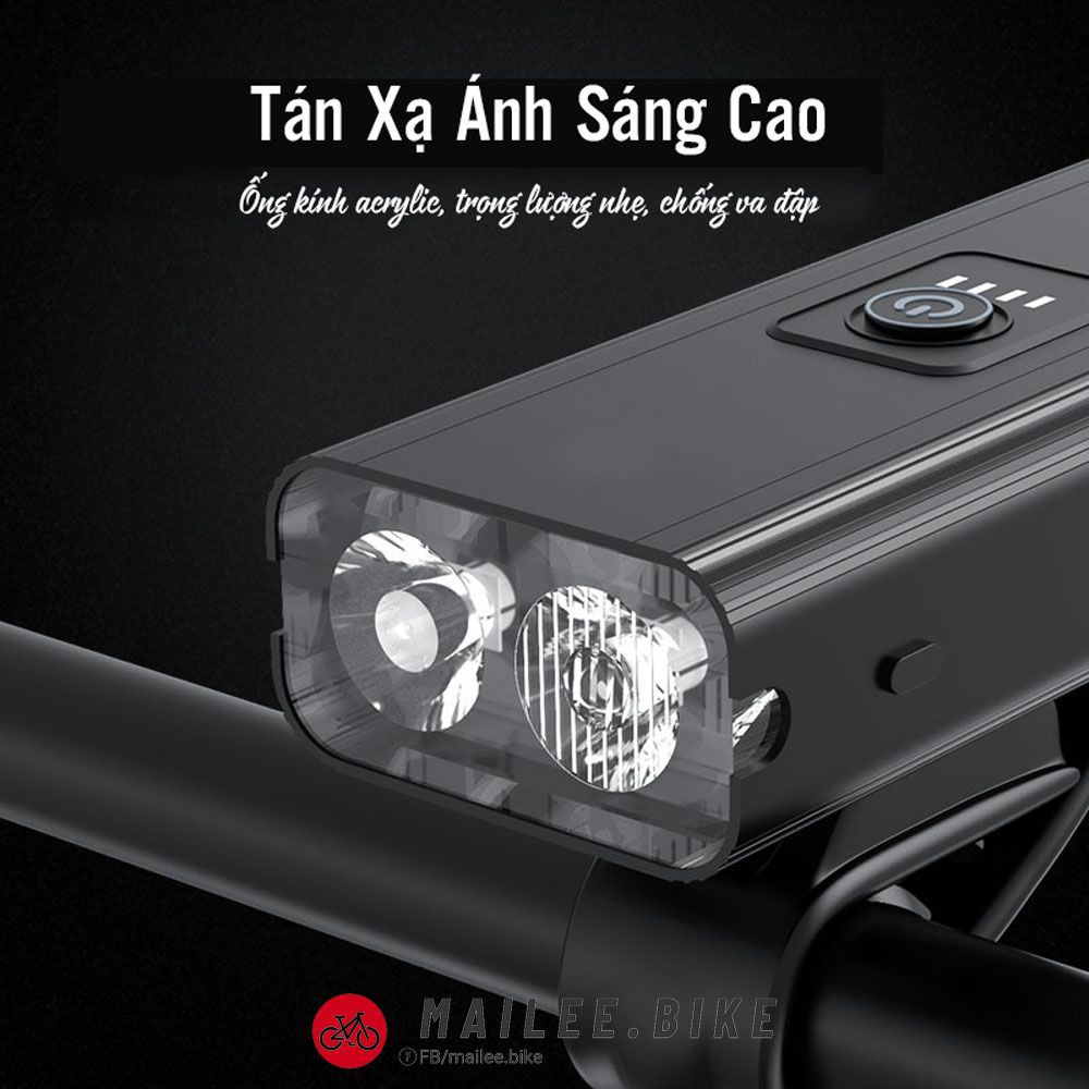 Đèn 2Led Xe Đạp Đèn Pha Siêu Sáng Chống Nước Sạc Điện USB Hỗ Trợ Sạc Pin Điện Thoại 6 Chế Độ Sáng BK4 An Toàn Ban Đêm