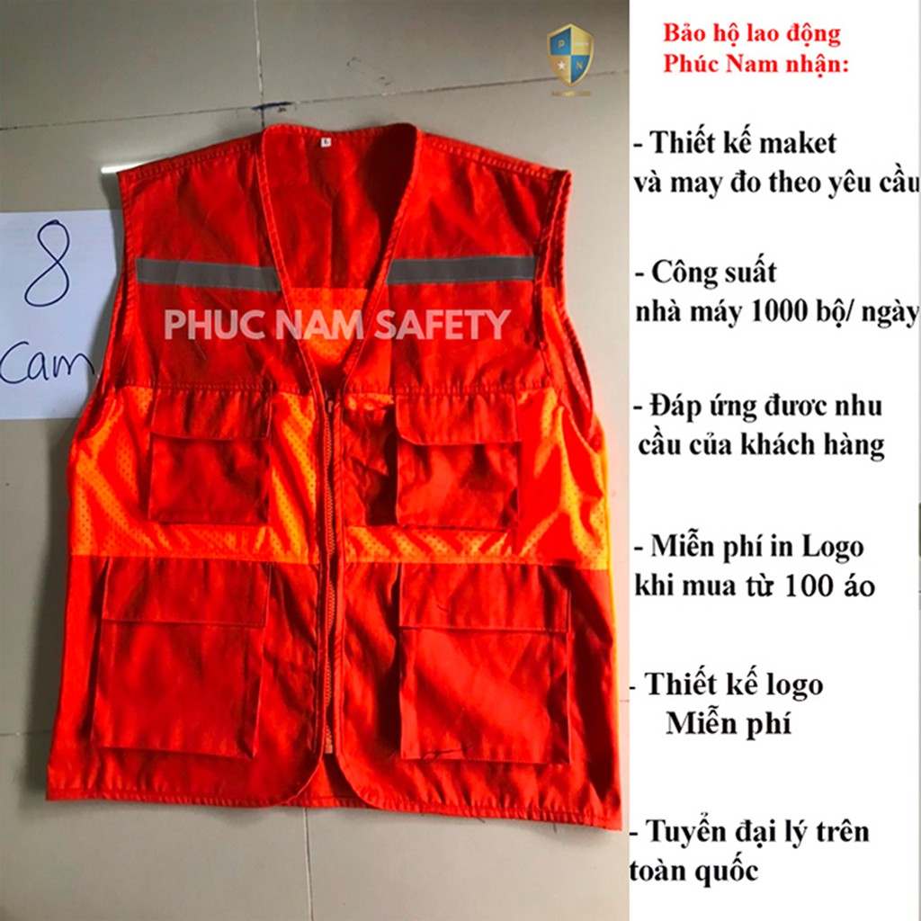 Áo bảo ghi lê phản quang màu cam , áo ghi lê, đồng phục kỹ sư, BHLĐ Phúc Nam