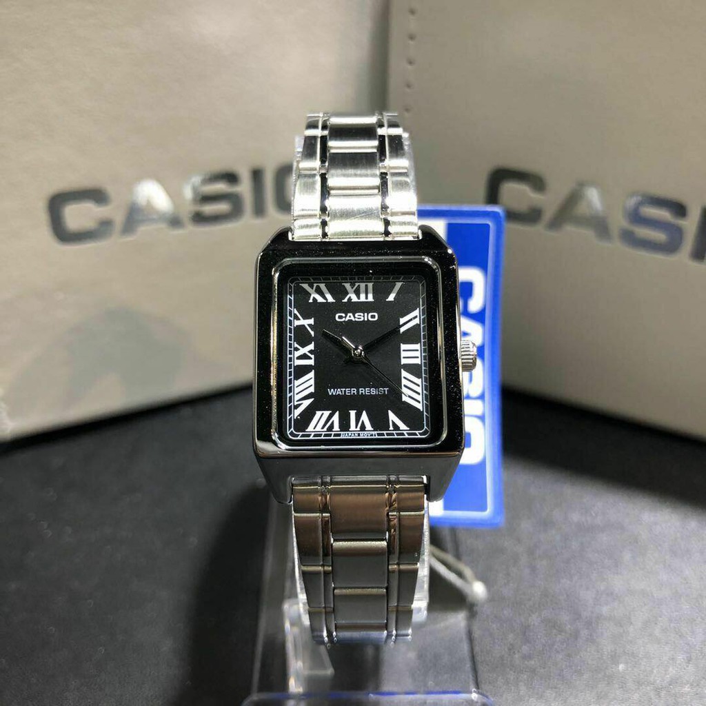 Đồng hồ nữ Casio LTP V007D-1B mặt đen dây bạc mặt vuông