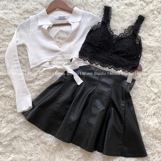 áo len croptop cổ polo hở lưng