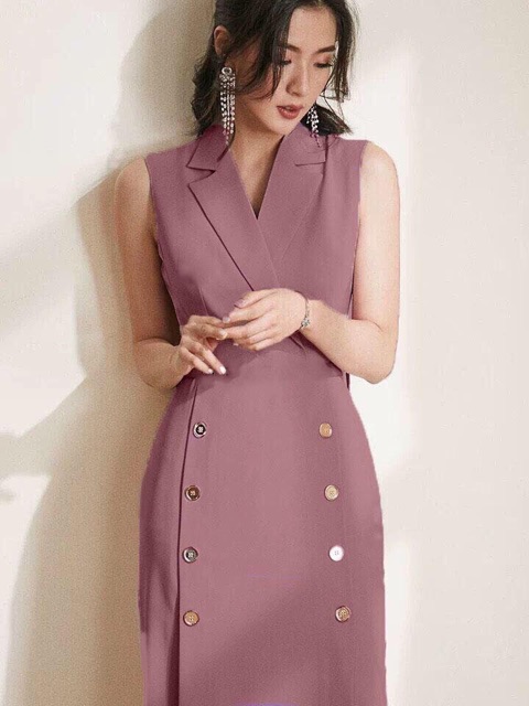 Đầm Cổ Vest Cati Hồng Ruốc