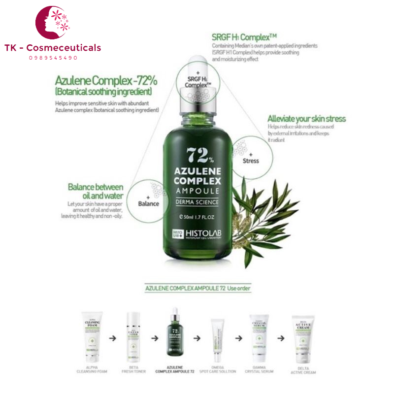 Tinh Chất AZULENE COMPLEX AMPOULE 72% HISTOLAB Làm Dịu Da, Điều Tiết Bã Nhờn, Giảm Mụn - 50ml