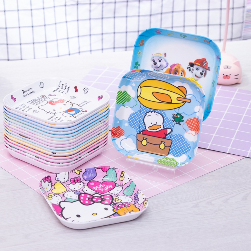 Đĩa Nhựa Melamine Hình Vuông In Hoạt Hình Hello Kitty Sullivan melody Dễ Thương Sáng Tạo TY1 YT1