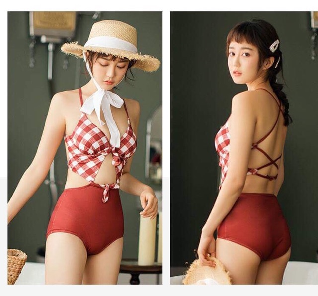 [BKN238] &lt;HÀN&gt; BODYSUIT CARO ĐỎ/XANH KIỂU HÀN (CÓ GỌNG)