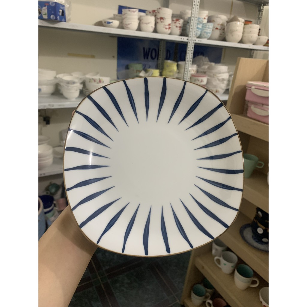 Đĩa vuông vân kẻ Bát Tràng 8inch