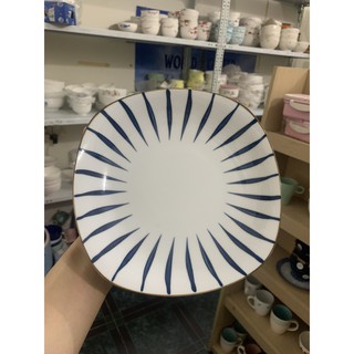 Đĩa vuông vân kẻ Bát Tràng 8inch
