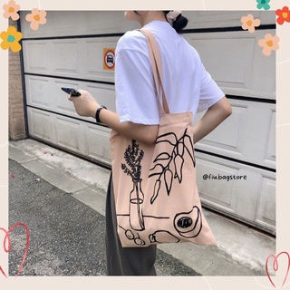 Túi tote túi vải cotton dày tranh vẽ có khóa kéo