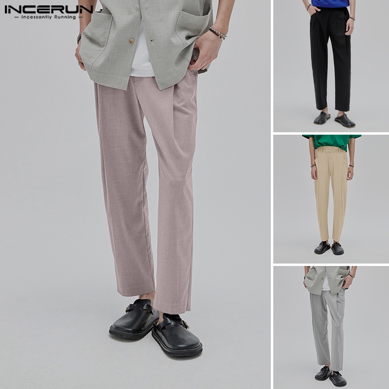 Quần dài INCERUN ống suông xếp nếp thiết kế không cân xứng thời trang cá tính cho nam
