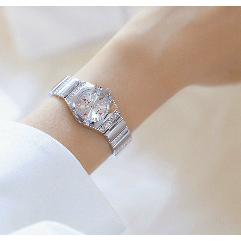 Đồng hồ nữ dây kim loại, đồng hồ đeo tay nữ chính hãng BEE SISTER đính đá cao cấp mặt tròn, thời trang Hàn Quốc giá rẻ