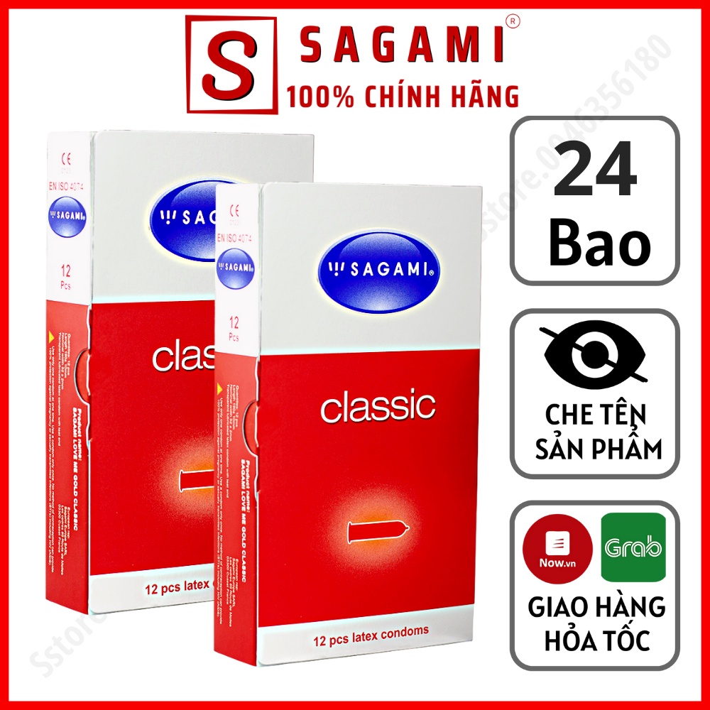 Combo 2 hộp bao cao su Sagami Classic - BCS mỏng - kiểu truyền thống - 24 chiếc