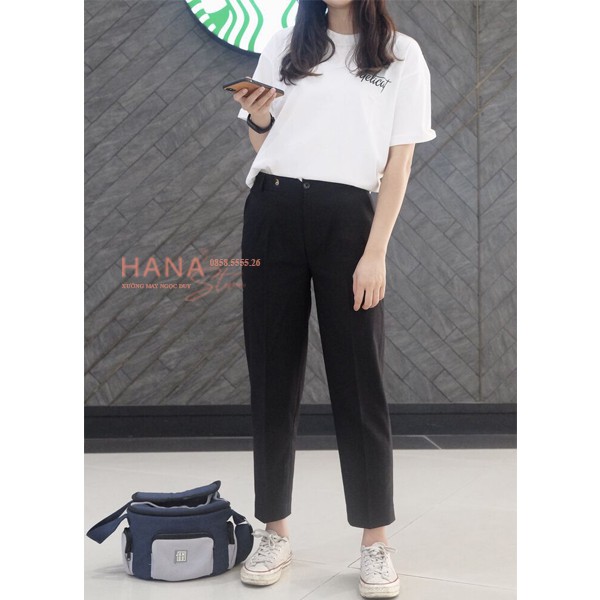 Quần tây baggy nữ đi học cạp lưng cao vải màu đen dáng dài ống thẳng đứng cho học sinh - Mặc đi học đi làm công sở xinh