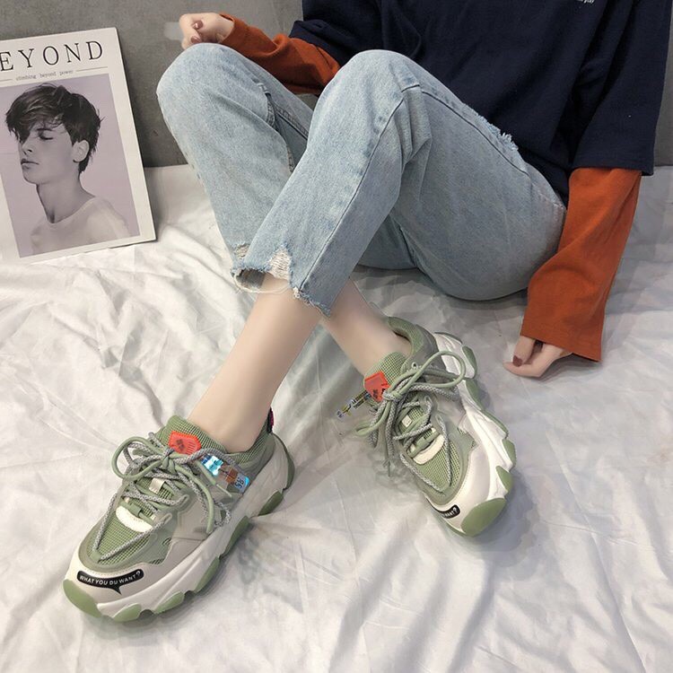 Giày thể thao nữ ULzzang 2 dây buộc kiểu đế cao hình sóng mẫu mới 2020 Reply1994