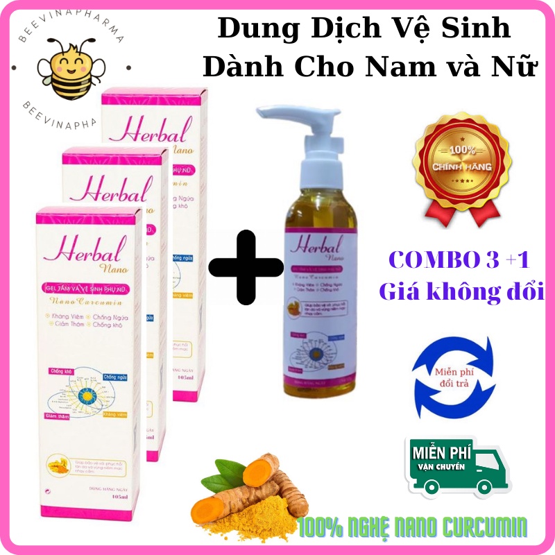 Gel tắm và vệ sinh dành cho Nam & nữ Herbal Nano, DDVS phụ khoa Nghệ NanoCurcumin, giúp giảm viêm, ngứa