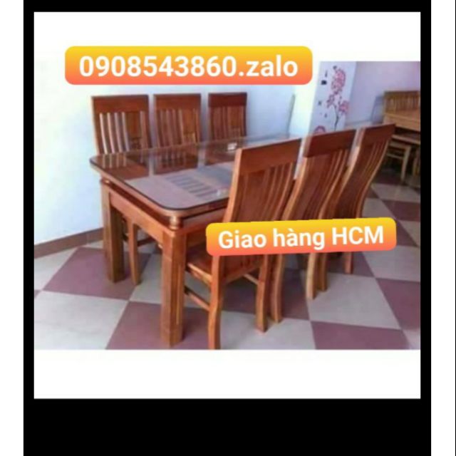 Bộ bàn ăn bằng gỗ sồi tự nhiên 6 ghế màu nâu