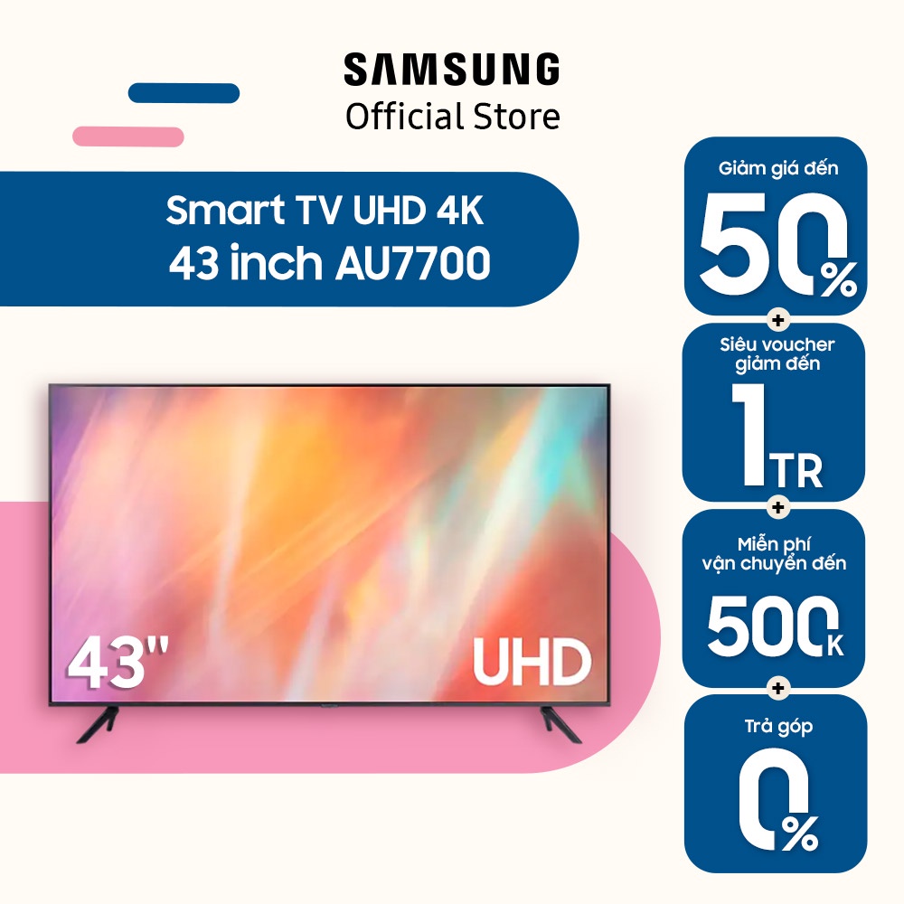 [Mã ELBAU7 giảm 7% đơn 5TR] Smart Tivi Samsung Crystal UHD 4K 43 inch UA43AU7700KXXV - Miễn phí lắp đặt