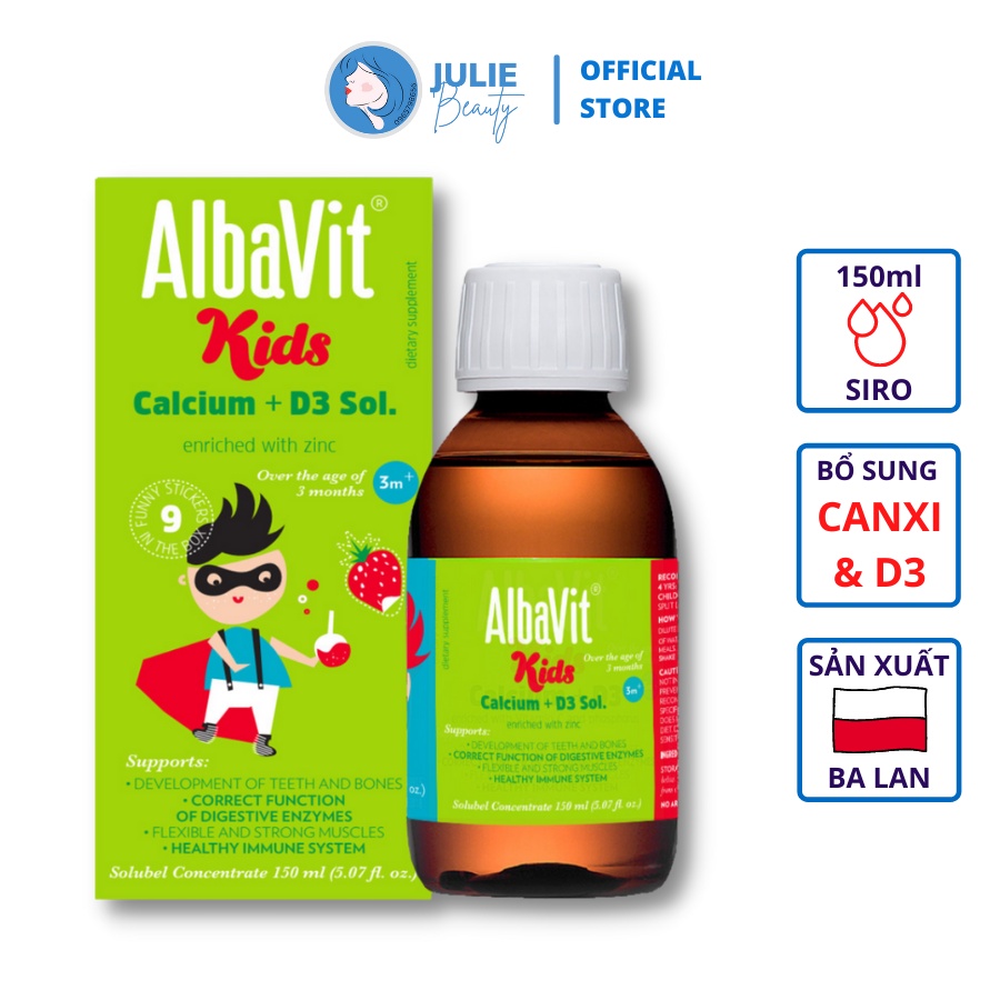 ALBAVIT KIDS CALCIUM + D3 - Giúp phát triển xương và răng chắc khỏe - Lọ 150ml